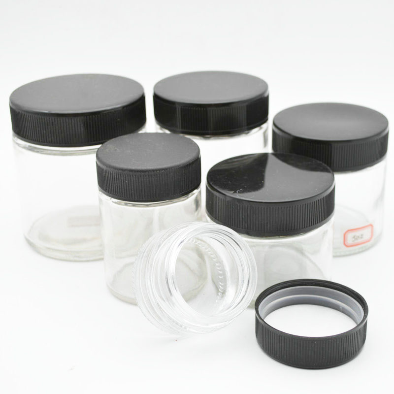 Wholesale 40ml 120ml 140ml 170ml 220ml high quality round straight sided clear glass jars with plastic childproof lid