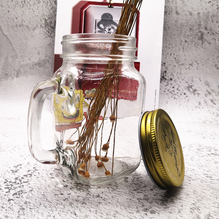 Wholesale 450/500/950ml Round Honey Clear Empty Glass Mason Jar With Golden Metal Lids