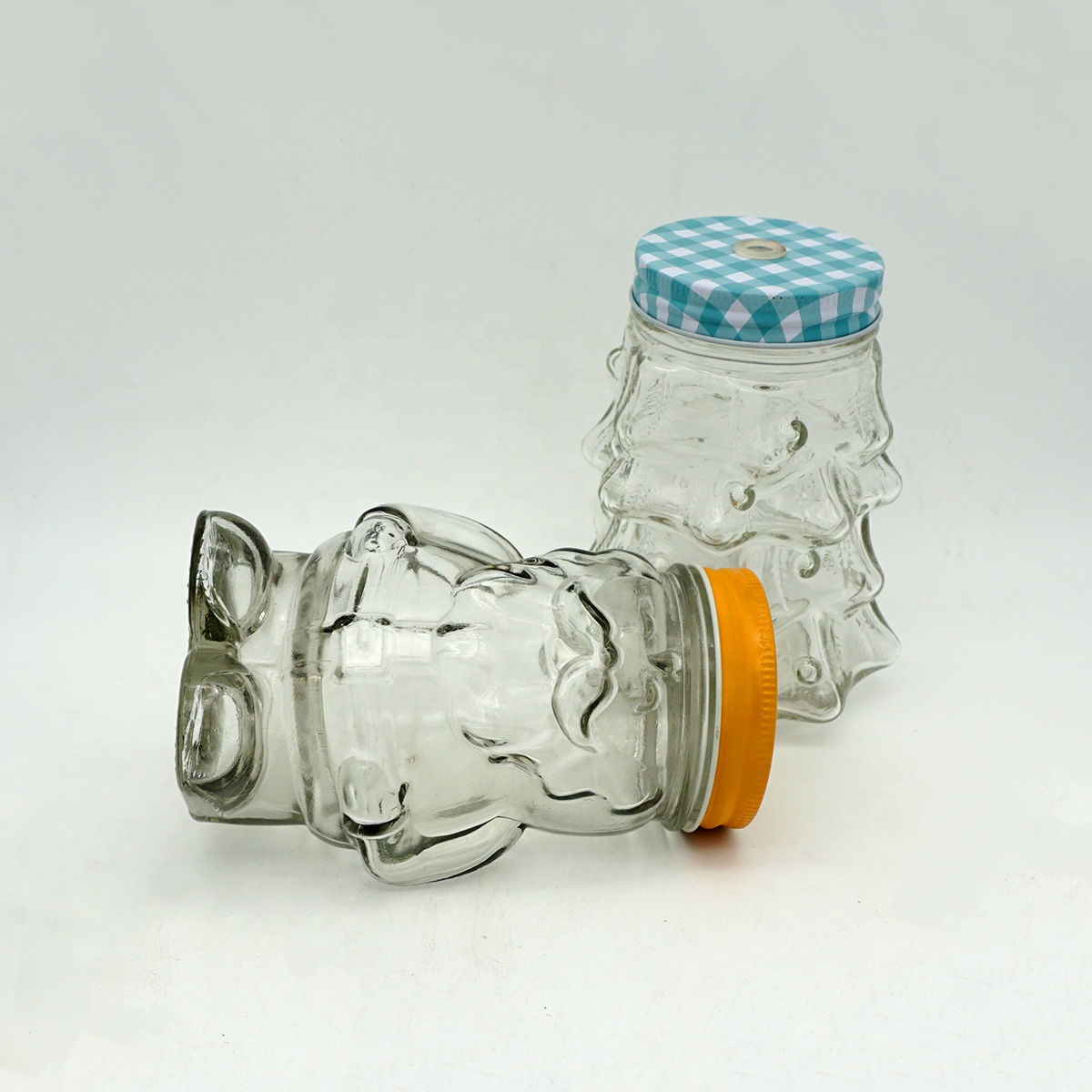 Wholesale 450ml children's snack glass jar Christmas three-piece glass storage jar with pp lid