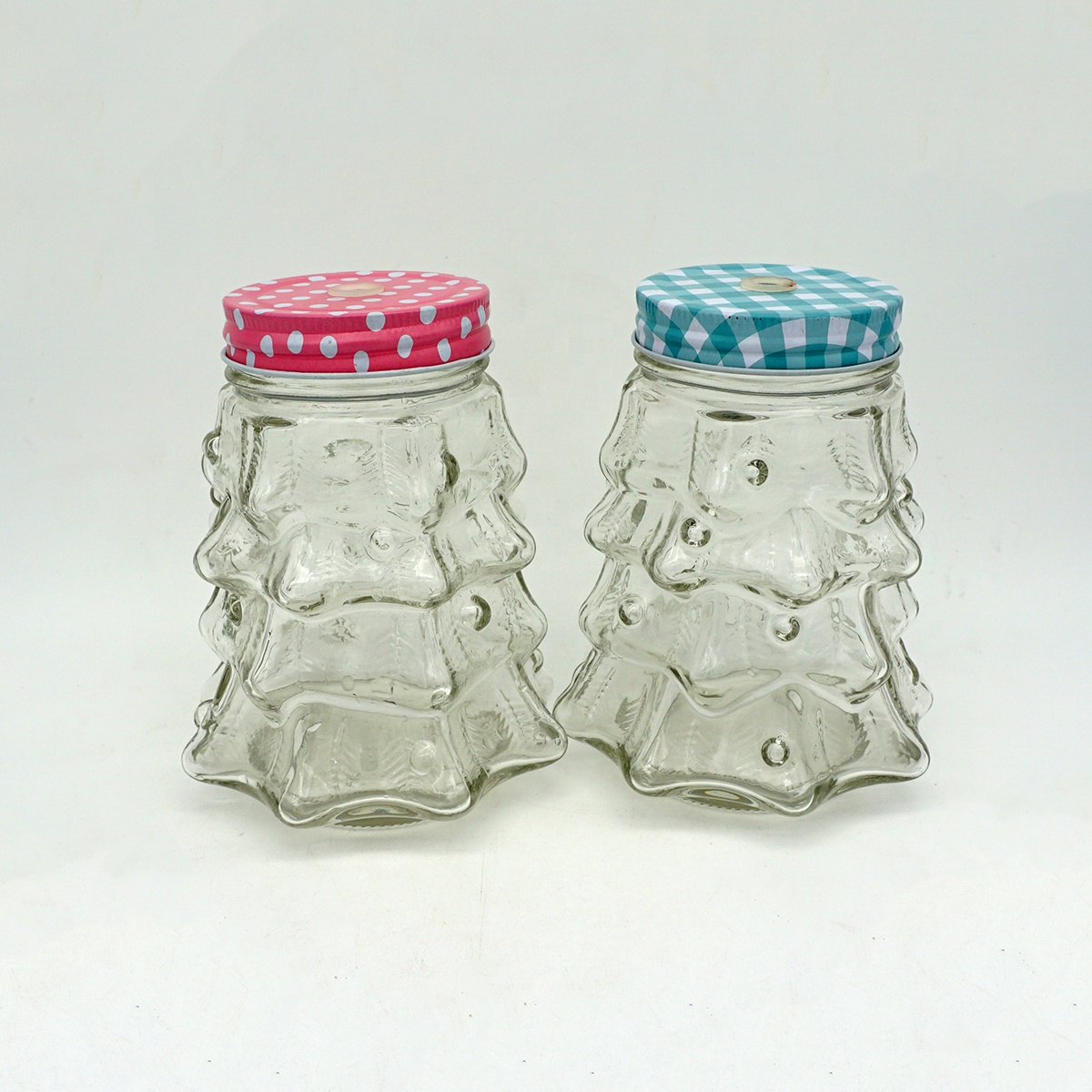 Wholesale 450ml children's snack glass jar Christmas three-piece glass storage jar with pp lid