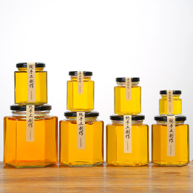 Wholesale 45ml 85ml 100ml 180ml 280ml 380ml 500ml 730ml Hexagonal Glass Honey Jar With Lids