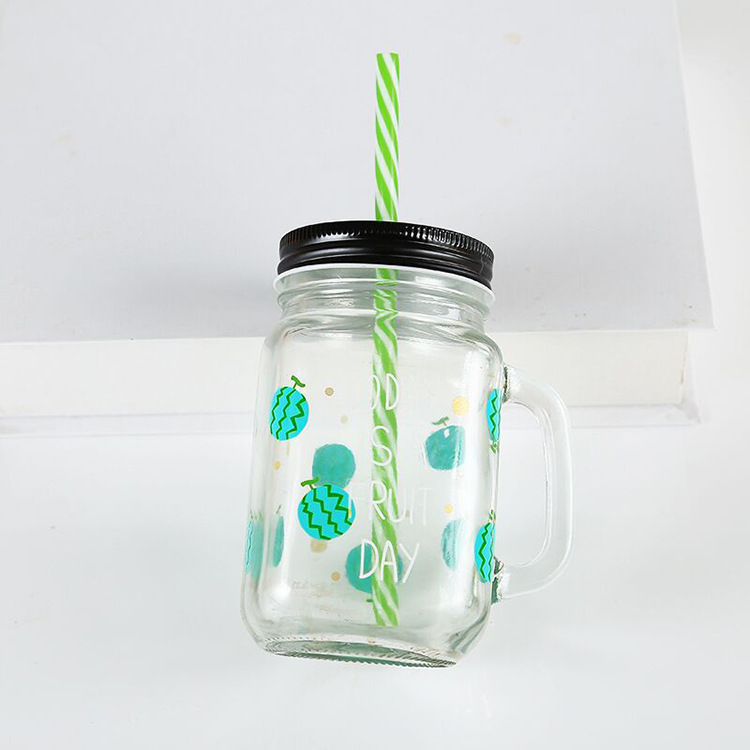 Wholesale 480ml 16oz Juice Drinking Glass Mason Jar with Handle