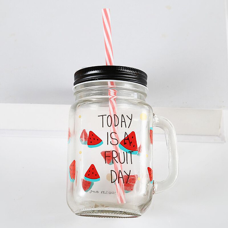 Wholesale 480ml 16oz Juice Drinking Glass Mason Jar with Handle