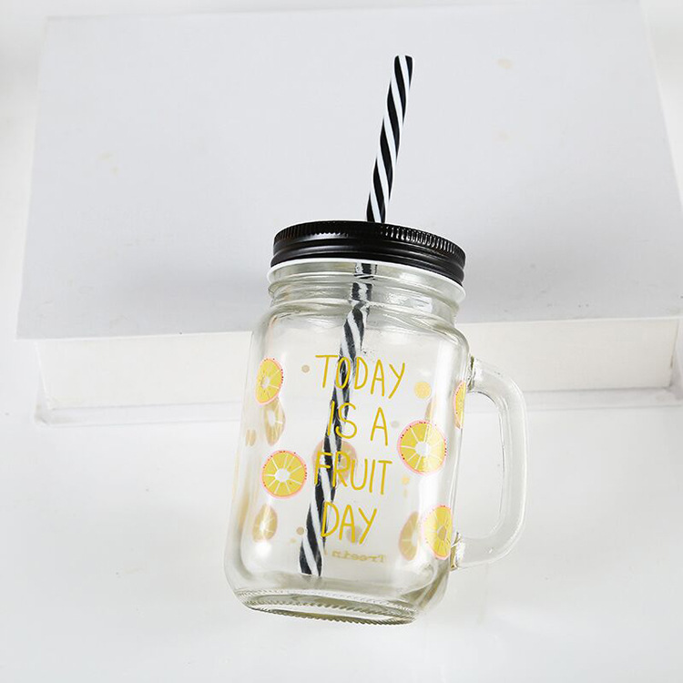 Wholesale 480ml 16oz Juice Drinking Glass Mason Jar with Handle