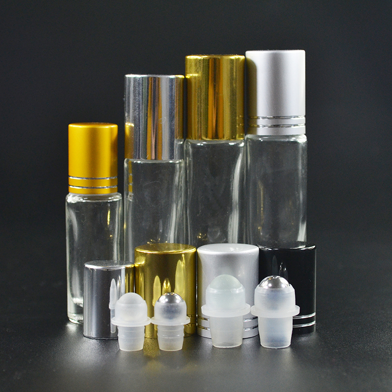 Wholesale 4ml 6ml 8ml 10ml 15ml natural clear amber blue perfume eye cream essential oil steel ball roll on glass bottle