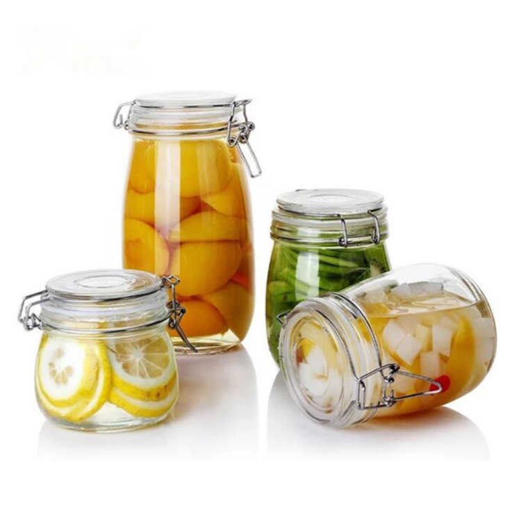 Wholesale 4oz 8oz 10oz 12oz glass pickle storage jar with clip airtight glass silicone lid