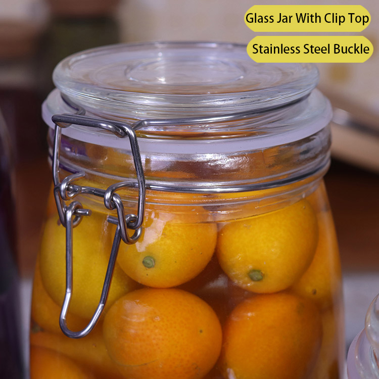 Wholesale 4oz 8oz 10oz 12oz glass pickle storage jar with clip airtight glass silicone lid