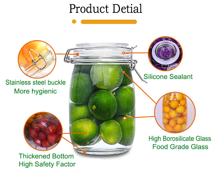 Wholesale 4oz 8oz 10oz 12oz glass pickle storage jar with clip airtight glass silicone lid
