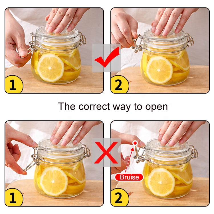 Wholesale 4oz 8oz 10oz 12oz glass pickle storage jar with clip airtight glass silicone lid