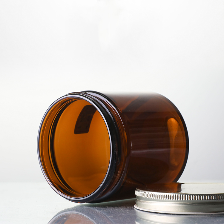 Wholesale 4oz 8oz 9oz Luxury Glass Amber Jars With Aluminum Lid