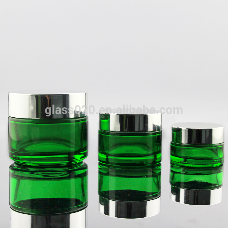 Wholesale 5 10 15 20 30 50 100g Empty Green Glass Cosmetic Cream Jar With Silver Lid