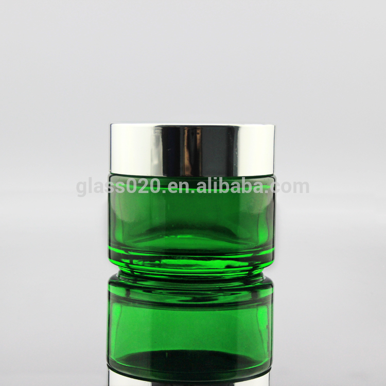 Wholesale 5 10 15 20 30 50 100g Empty Green Glass Cosmetic Cream Jar With Silver Lid