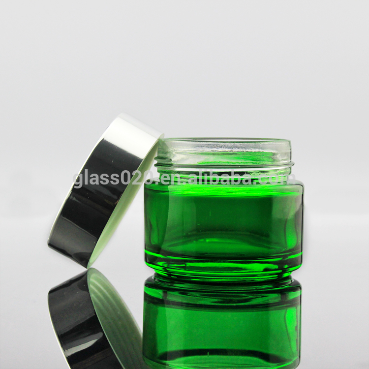 Wholesale 5 10 15 20 30 50 100g Empty Green Glass Cosmetic Cream Jar With Silver Lid