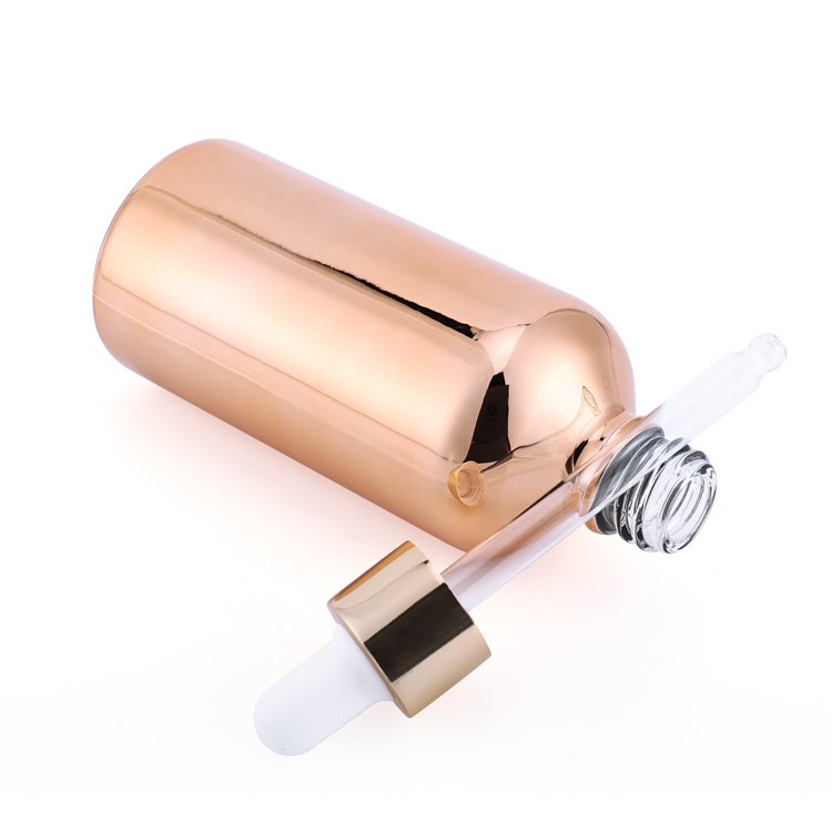 Wholesale 5 10 15 20 30 50 100ml empty serum cosmetic electroplated plating essential oil glass dropper bottle with cap
