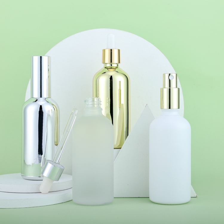 Wholesale 5 10 15 20 30 50 100ml empty serum cosmetic electroplated plating essential oil glass dropper bottle with cap
