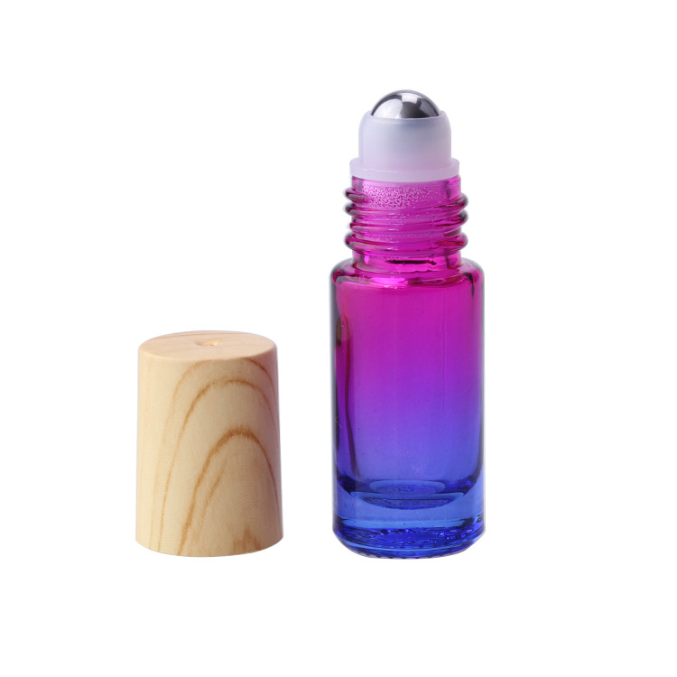 Wholesale 5 ml roll on gradient color 5ml roller glass bottle with bamboo cap