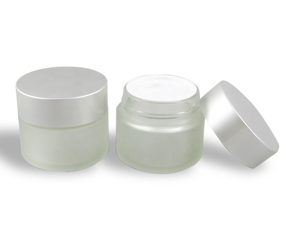 Wholesale 50 g frosted glass cosmetic jar with sliver cap