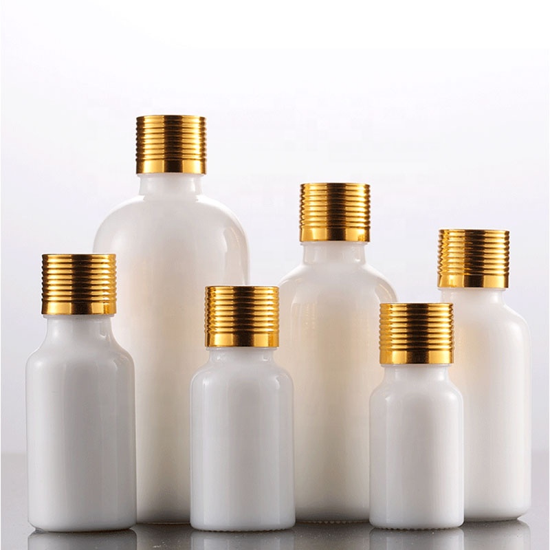 Wholesale 50 ml 100 ml Cosmetic white porcelain opal glass bottle with dropper pump spray screw cap packaging series