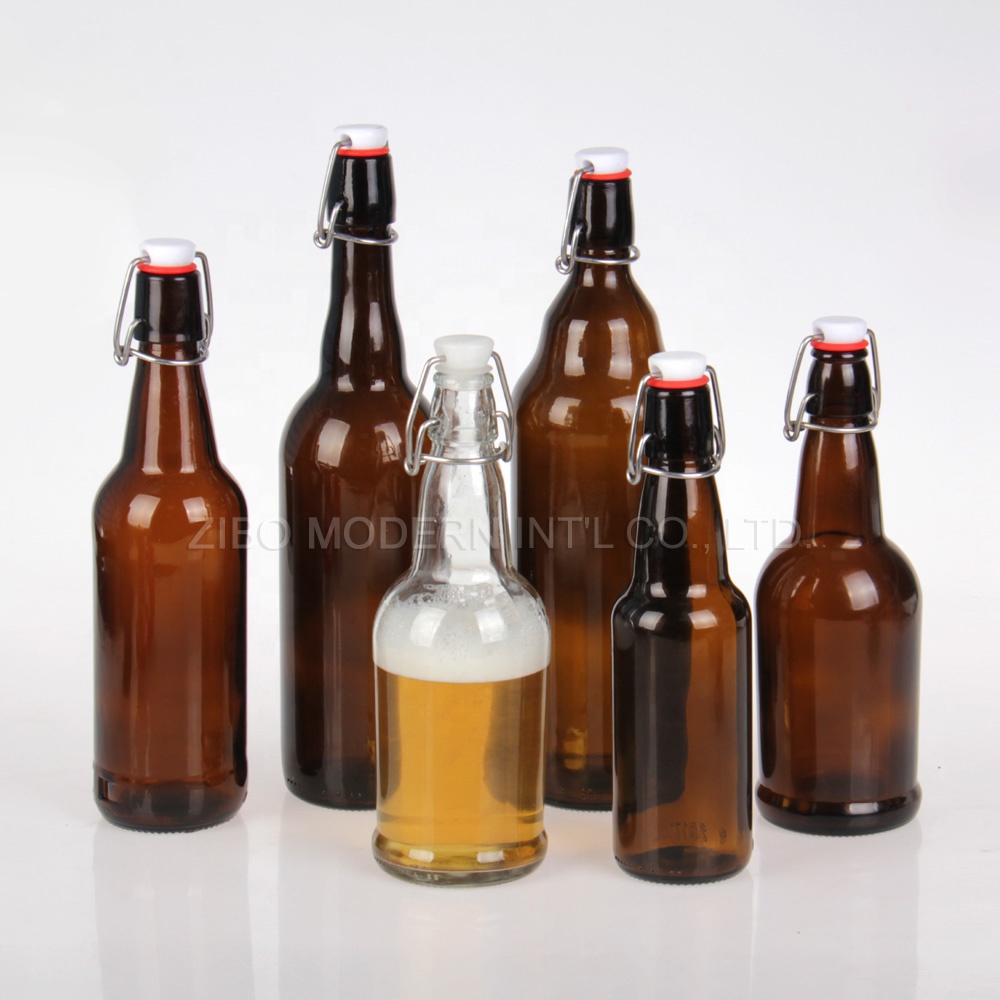 Wholesale 500 ml / 1000 ml Amber Grolsch Style Airtight Swing Top Bottle, Beer Bottle Amber Glass Bottle