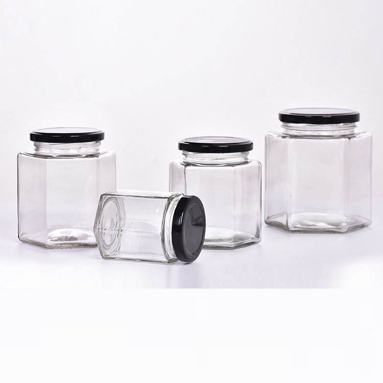 Wholesale 500g 1000g hexagon honey glass jar with metal closure lid honey jars glass hexagonal