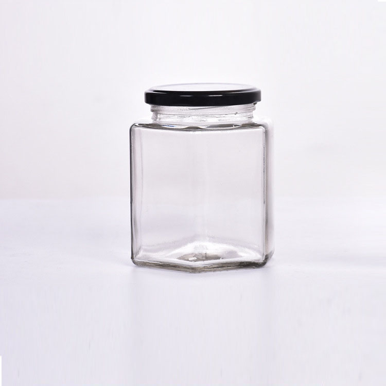 Wholesale 500g 1000g hexagon honey glass jar with metal closure lid honey jars glass hexagonal