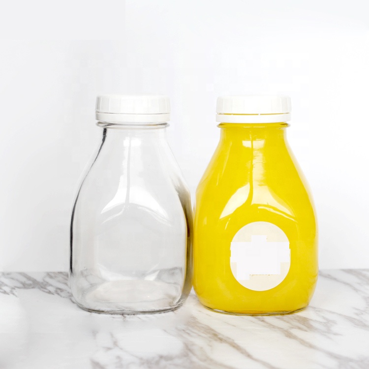 Wholesale 500ml 16oz 8oz French Square Squat Short Glass Bottle for Beverage milk juice