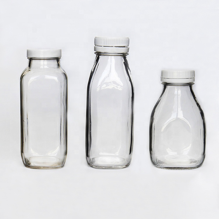 Wholesale 500ml 16oz 8oz French Square Squat Short Glass Bottle for Beverage milk juice