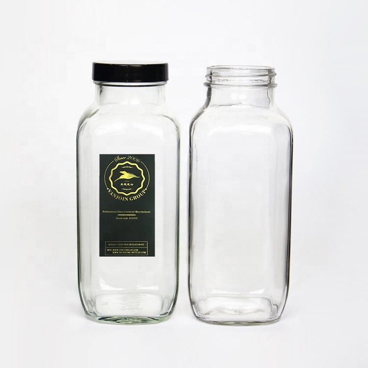 Wholesale 500ml 16oz French Square Cold Press Juice Bottles With Plastic Cap