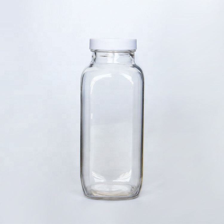 Wholesale 500ml 16oz French Square Cold Press Juice Bottles With Plastic Cap