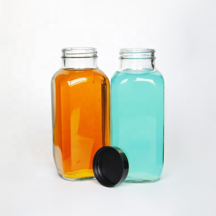 Wholesale 500ml 16oz French Square Cold Press Juice Bottles With Plastic Cap