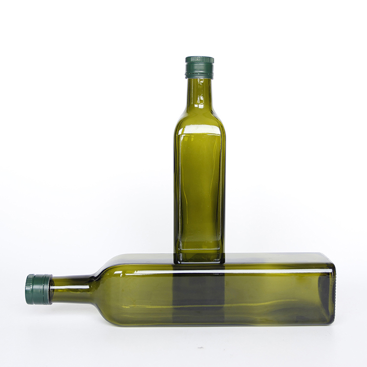 Wholesale 500ml 750ml Square Green Olive Oil Glass Bottle With Cap