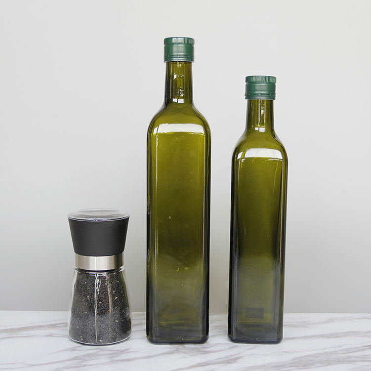Wholesale 500ml 750ml Square Green Olive Oil Glass Bottle With Cap