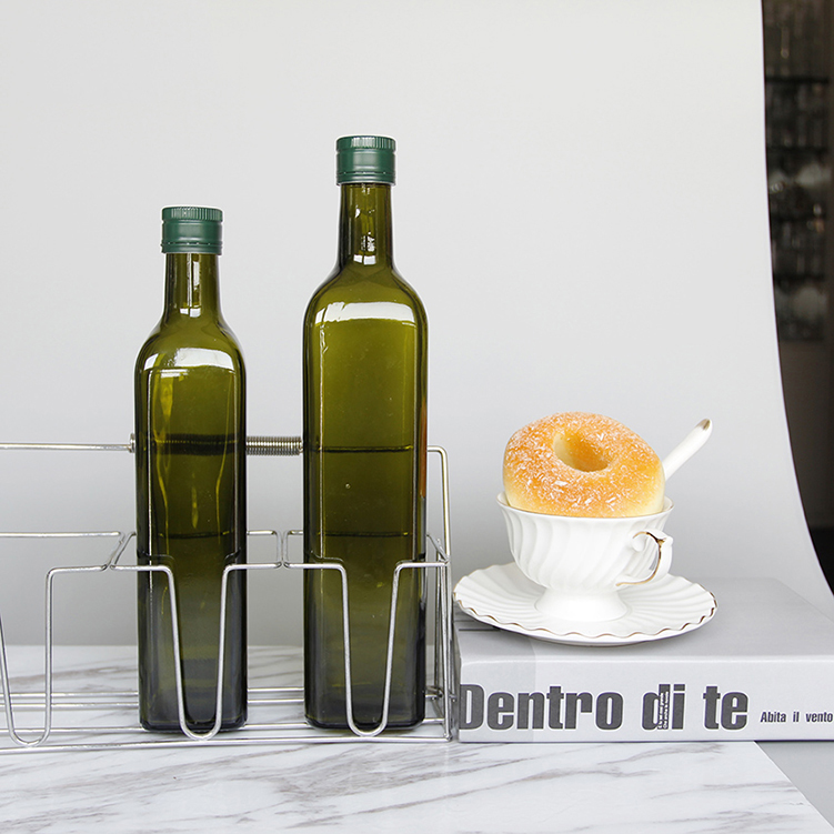 Wholesale 500ml 750ml Square Green Olive Oil Glass Bottle With Cap