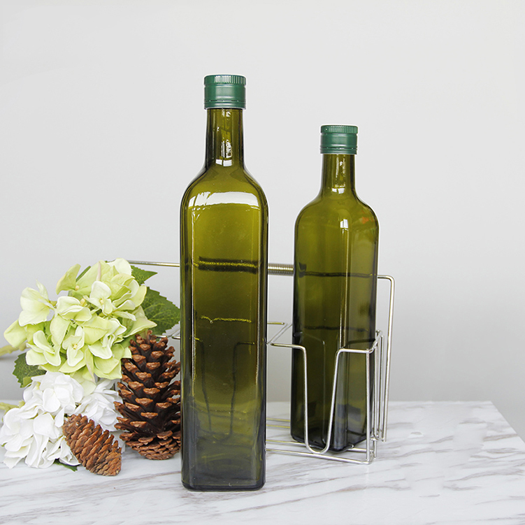 Wholesale 500ml 750ml Square Green Olive Oil Glass Bottle With Cap