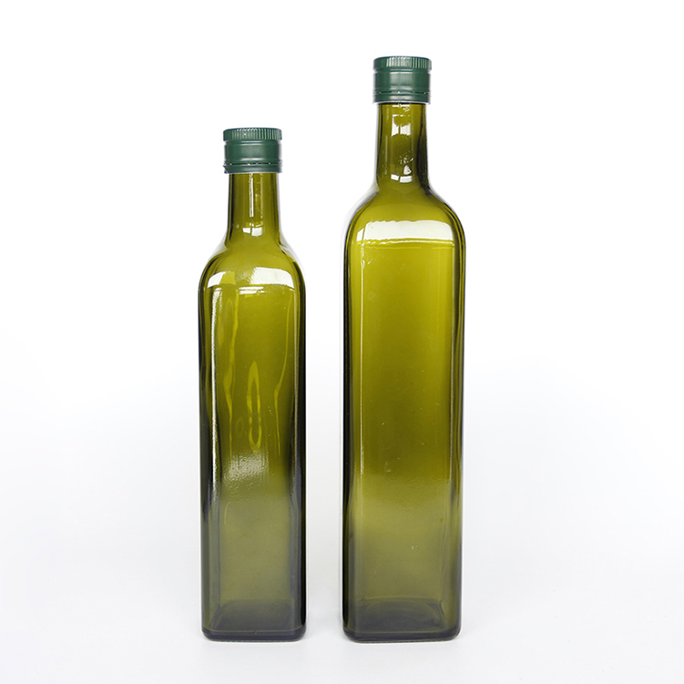 Wholesale 500ml 750ml Square Green Olive Oil Glass Bottle With Cap