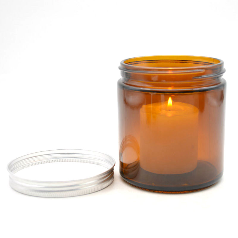 Wholesale 500ml Amber Home Decorative Cylindrical Glass Candle Jars with Lid