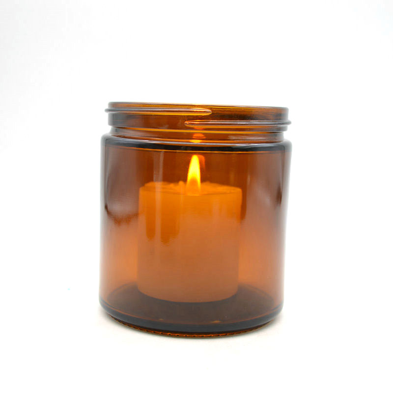Wholesale 500ml Amber Home Decorative Cylindrical Glass Candle Jars with Lid