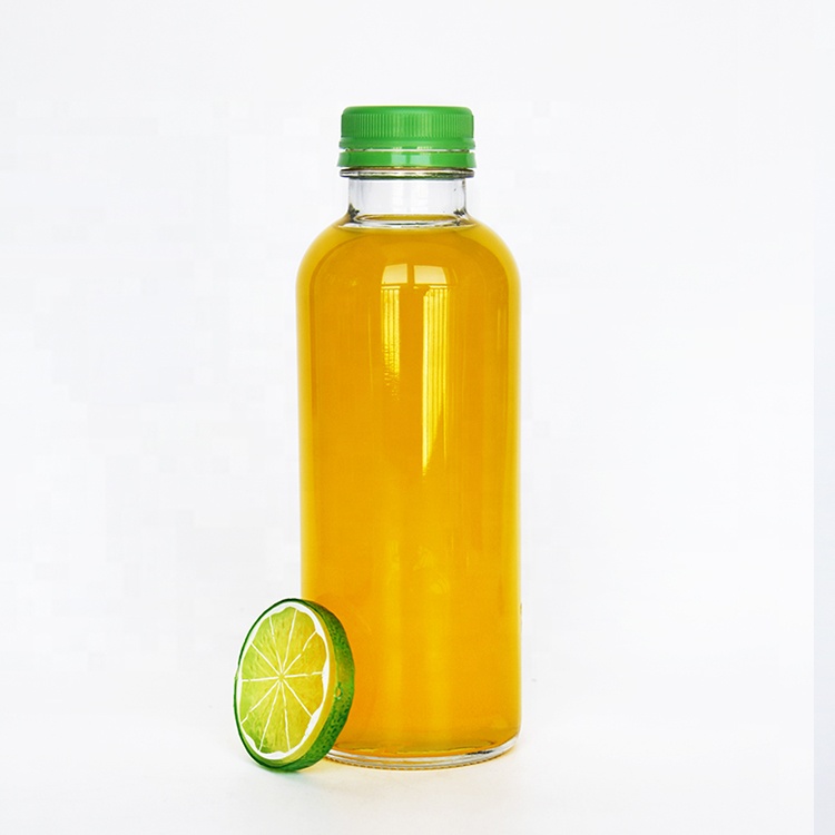 Wholesale 500ml Cold Pressed Juice Kombucha Tea Glass Drinking Bottles With Green Color Plastic Lid