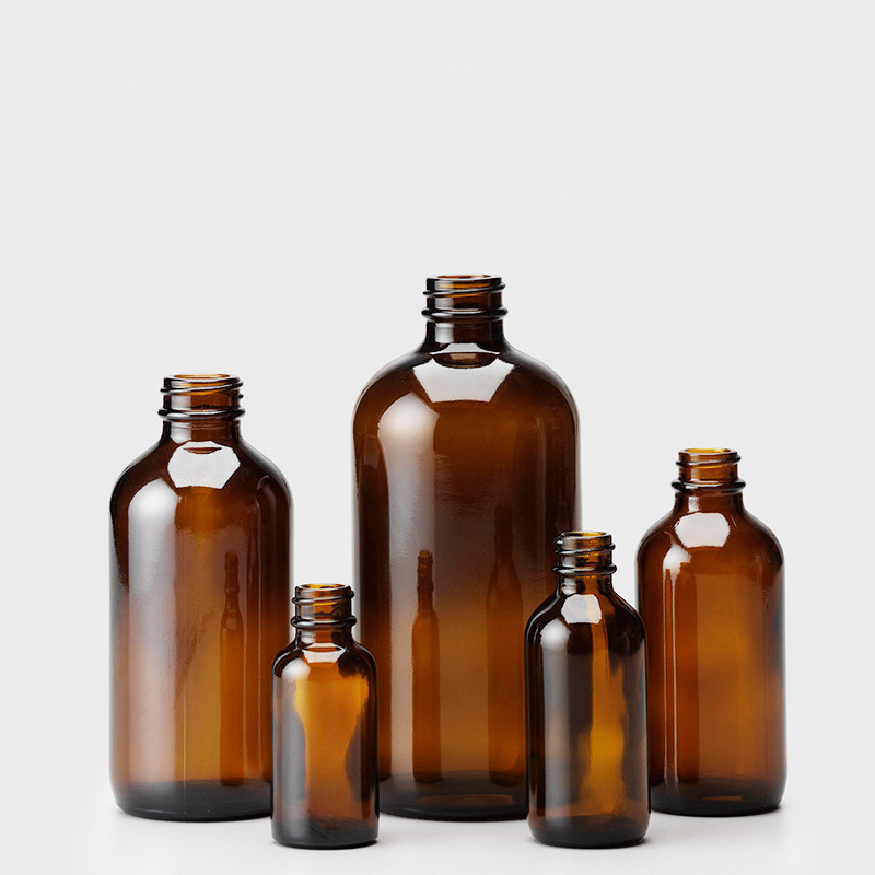 Wholesale 500ml Empty Amber Boston Round Glass Juice Milk Syrup Bottle frosted 250ml beverage glass bottle with Screw Cap