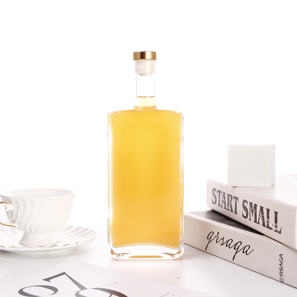 Wholesale 500ml Empty Clear Flat Square Tequila Spirits Bottle Gin Rum Vodka Glass Bottle With Glass Cork