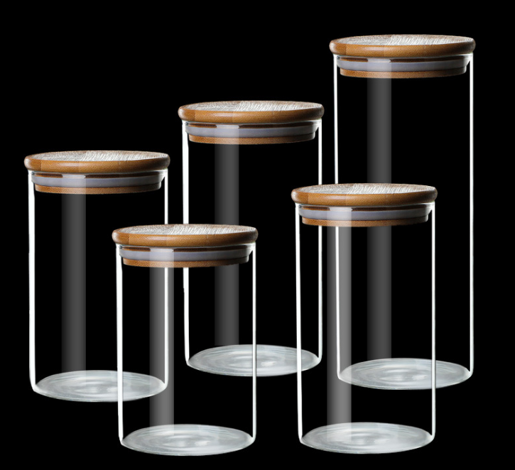 Wholesale 500ml Round High Borosilicate Glass Jar Kitchen Food Storage Canister Container jar with Wooden Airtight Lid