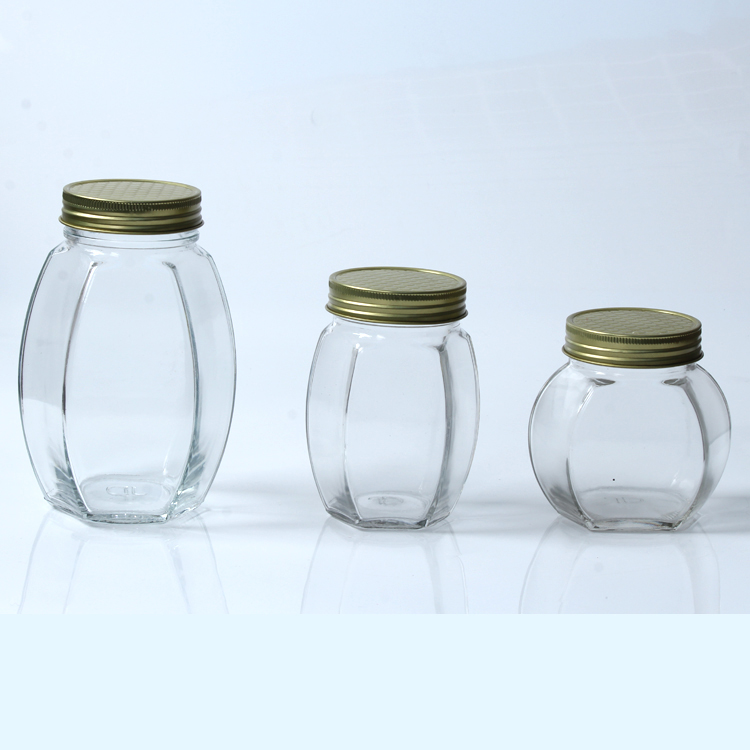 Wholesale 500ml Sixsided Transparent Glass Honey Jar with Lid for Storage