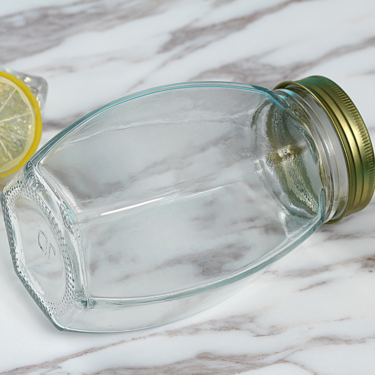 Wholesale 500ml Sixsided Transparent Glass Honey Jar with Lid for Storage