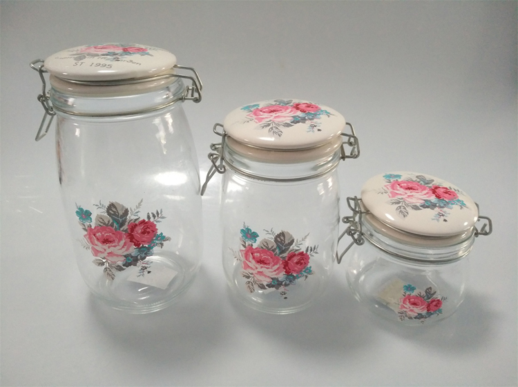 Wholesale 500ml high quality glass food storage jar round glass jars with ceramic lids