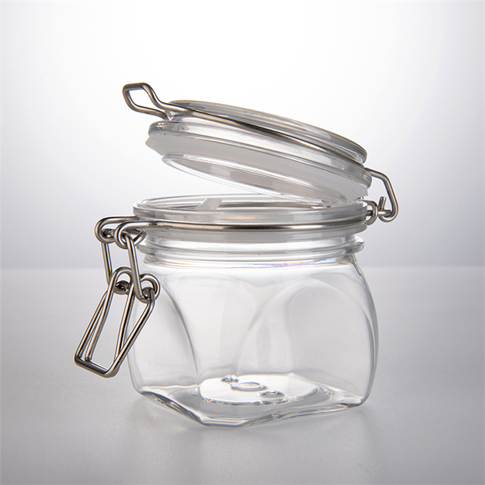 Wholesale 500ml metal clip top plastic container 17oz plastic storage jar with wooden plastic ceramic lid