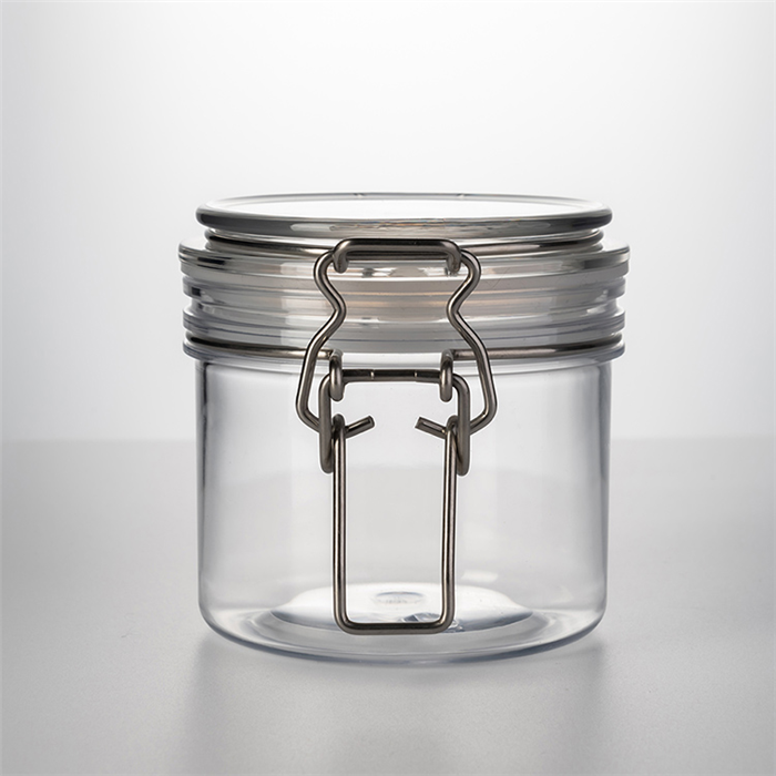 Wholesale 500ml metal clip top plastic container 17oz plastic storage jar with wooden plastic ceramic lid