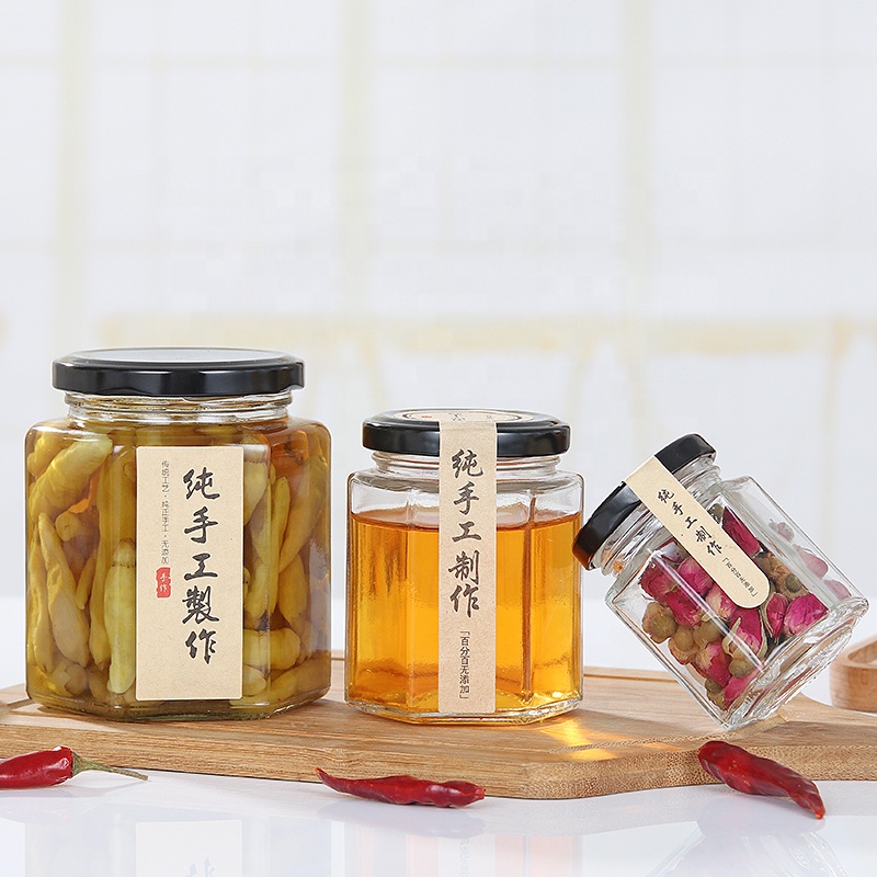Wholesale 500ml square honey glass jar with metal closure lid honey jars glass square