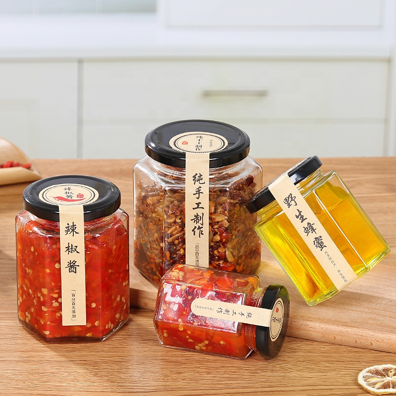 Wholesale 500ml square honey glass jar with metal closure lid honey jars glass square