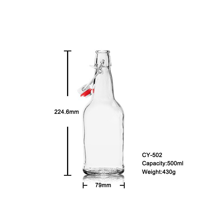 Wholesale 500ml transparent glass 16oz kombucha swing top new beer bottle CY-502