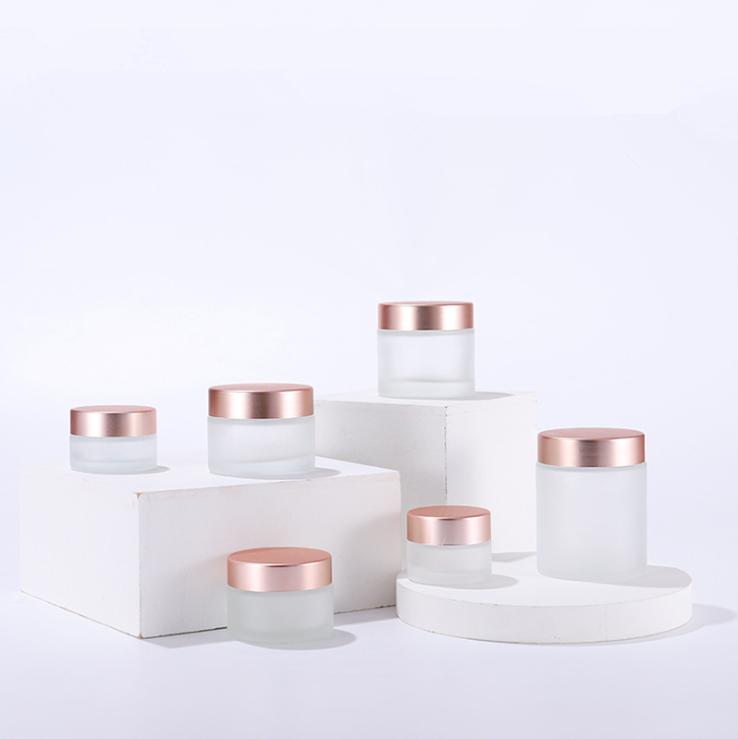 Wholesale 50g Pink cream bottles cosmetic container 20g 30g empty frosted clear rose gold glass jars